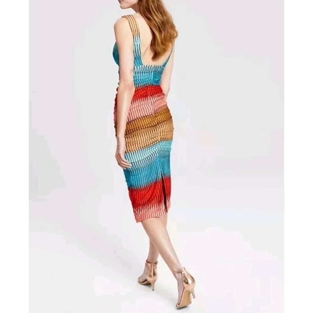 Guess Women's Size 8 Striped Open-Stitch V-Neck Sleeveless Bodycon Midi Dress - Picture 2 of 12
